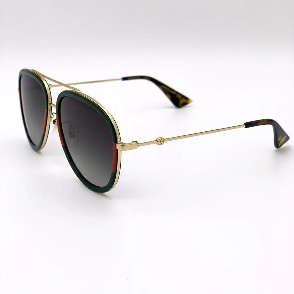 BRAND NEW GUCCI URBAN GG0062S 003 Gold Gold Green Unisex Sunglasses
